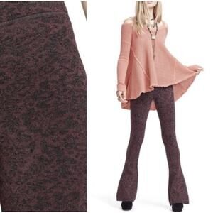 Free People Wine & Black Knit Jacquard Flair Hem Wide Leg Pants M